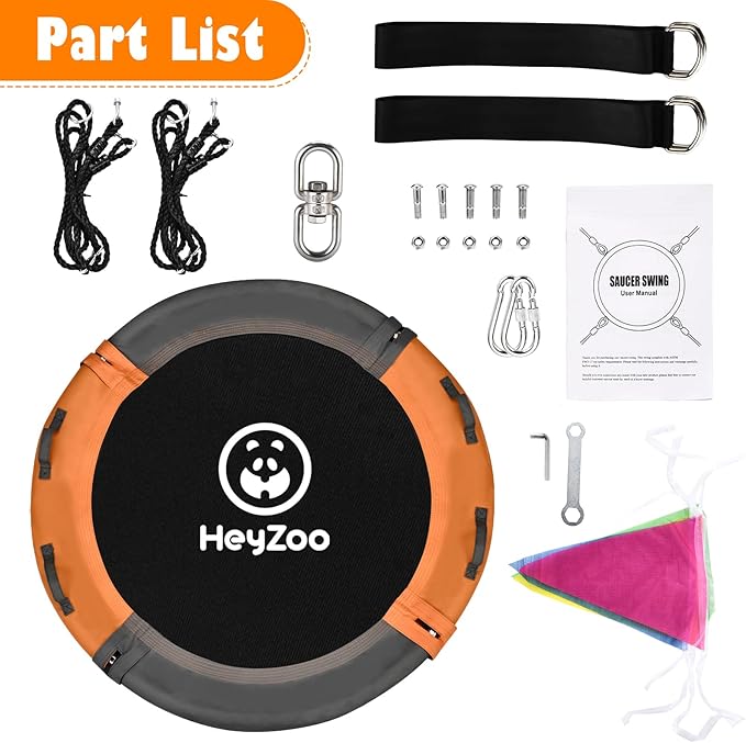 Tree Swing, Saucer Swing Sets 43 Inch for Kids, Come with 360 Degree Swivel and Adjustable Hanging Strap, Gray and Orange