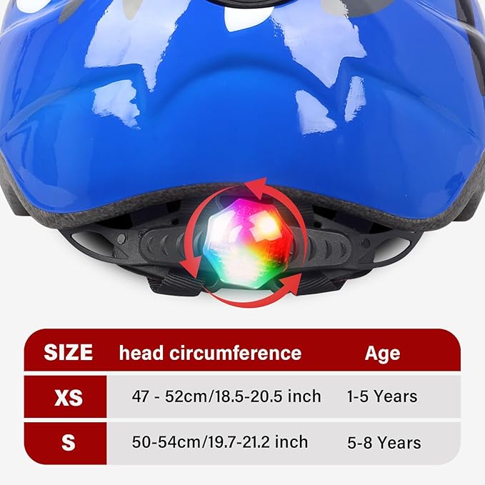 Kids Toddler Bike Helmet, Adjustable Boys Girl Helmets from Baby to Children(Age 1-8), Multi Sports for Bicycle Skate Scooter with LED Light
