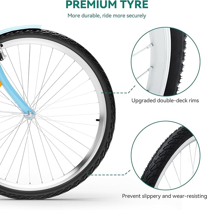 YITAHOME Beach Cruiser Bike for Women, 24 & 26 inch Commute Bike for Adults, 1 & 7 Speed Womens Bicycle with Basket Adjustable Seat, Multiple Color