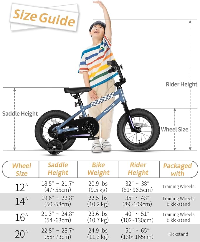 12 14 16 20 Inch Kids Bike BMX Style Bicycle with Training Wheels for 2-14 Years Old Toddlers Boys Girls Coaster Brake Multiple Colors