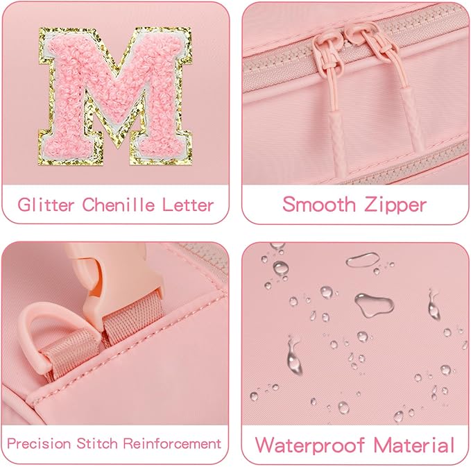 Kids Initial Lunch Bag, Reusable Insulated Lunch Box for Girls Toddlers, Back to School Gift, Leak-proof Cooler Bag for School Daycare Travel Picnic, Pink-M