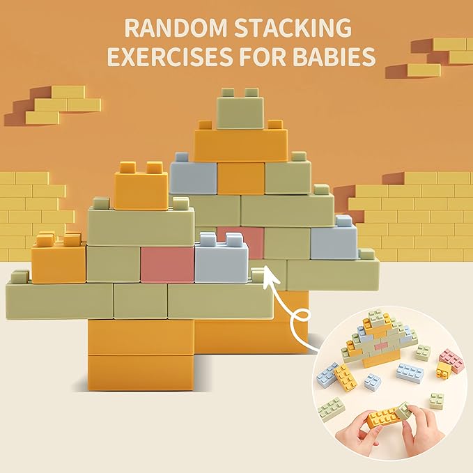 Silicone Blocks Soft Building Blocks, Montessori Educational Toy Soft Baby Blocks for Teething Gifts, Large Sensory Stacking Toys for Preschool Learning Creative Play, 20PCS