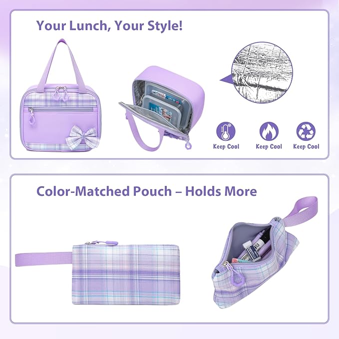 School Backpack for Girls Kids Bookbag for Elementary Middle School Casual Travel Daypack Teen Backpacks Purple Set