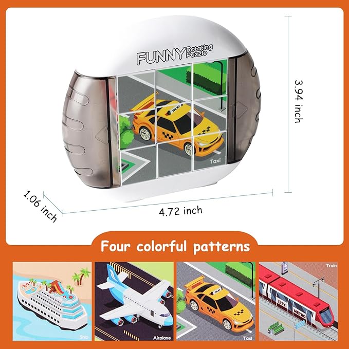 Rotating Puzzle for Kids 3 4 5 6 7 8 Year Old, 4 Puzzles in 1, Toddlers Travel, Car, Airplane, Road Trip Activities, Fine Motor Skills, Fidget, Gift for Boys & Girls Ages 3+ (Transportation)