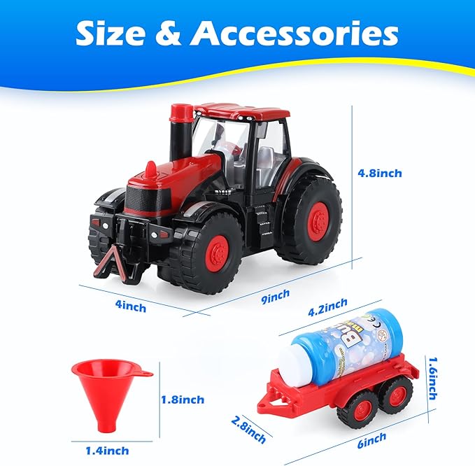 Tractor Bubble Machine for Kids 3 4 5 6 Years Old Boys: 2 in 1 Farm Tractor Toy Automatic Bubble Blowing with Lights & Sounds, Indoor Outdoor Toys for Toddlers, Ideal Gifts for 3-8 Year Olds