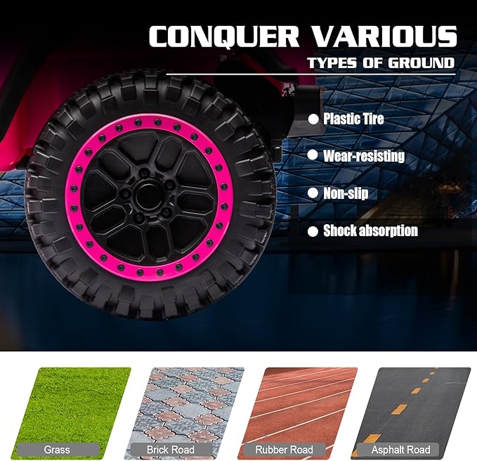 POSTACK 24V Ride On Car with Remote Control, 1 Seater 2WD Battery Powered Ride On UTV Toys for Toddlers Boys Girls, Off Road Electric Vehicle to Drive w/Bluetooth, LED Lights, Rose Pink