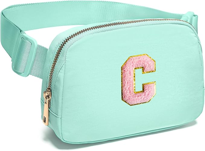 Gitus Belt Bag Fanny Pack Crossbody Bags with Initial Letter Patch Cute Stuff Birthday Gifts for Teenager Girls Trendy Preppy Stuff for Teen Girls Cool Stuff for Teens (Mint Green-C)