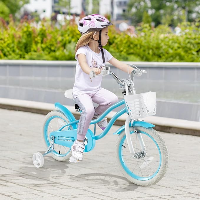 HONEY JOY Kids Bike, 12 14 16 18 20 Inch Toddler Bikes w/Training Wheels, Handbrake & Coaster Brake, Fully Enclosed Chain, Adjustable Handlebar & Seat, Kids Bicycle w/Basket, Girls Boys Bike 3-8