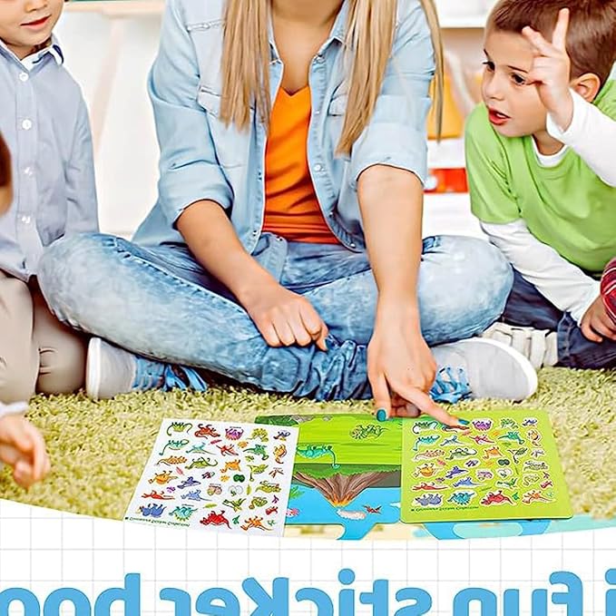 Reusable Sticker Books for Kids, Travel Removable Toddler Dinosaur Sticker Books for 3 4 5 Year Old Girls Boys Birthday Gifts Educational Learning Toys