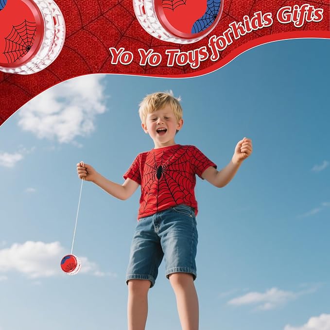 24 Pack Spider-Themed LED Light Up Yo Yo Balls Party Favors for Kids, Back to School Classroom Prizes, Superhero Yo Yo Bulk Toys for Boys Girls