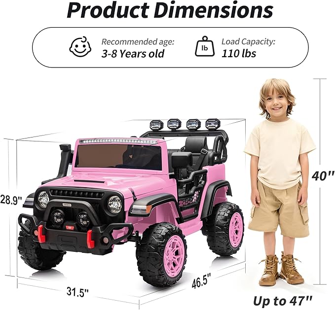 2 Seater Ride on Electric Car, 12V Ride on Toy Car for Kids 4-8 w/Remote Control, EVA Tires - Light Pink