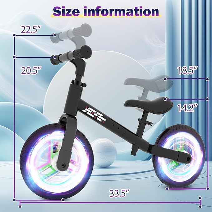 Colorful Lighting Balance Bike 2 Year Old, 2-5 Year Old Toddler Balance Bike, No Pedal Bikes with Adjustable Handlebar & Seat, 2 3 4 5 Year Old Boy Girls Birthday Gifts Toys.