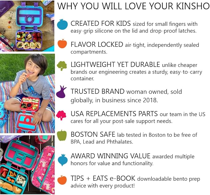 kinsho Bento Lunch Box with Insulated Bag and Water Bottle Set for Kids Toddlers, 4 Portion Sections, Removable Tray, Pre-School Girl Toddler Daycare Lunches, Snack Container, Pink Unicorn