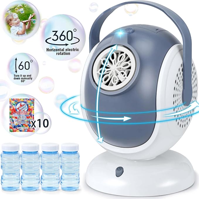 Bubble Machine for Kids: Automatic Bubble Blower 60° 360° Auto Rotatable Bubble Machines for Parties Outdoor Bubble Machine Bubble Toys for Outdoor Wedding Birthday Party Gifts