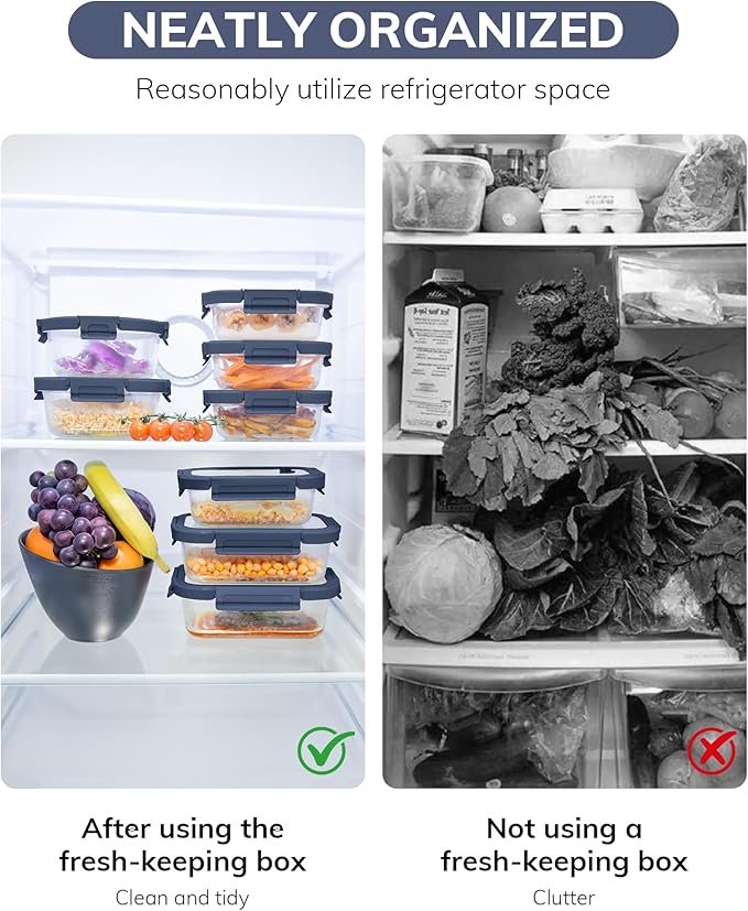 2-Pack Glass Food Storage Containers with Tempered Lids (21.3oz/2.7cup) - Airtight Snap Lock, Microwave & Oven Safe (-4℉~ 950°F), Freezer to Baking Dish, BPA-Free, Gift Box (Blue)