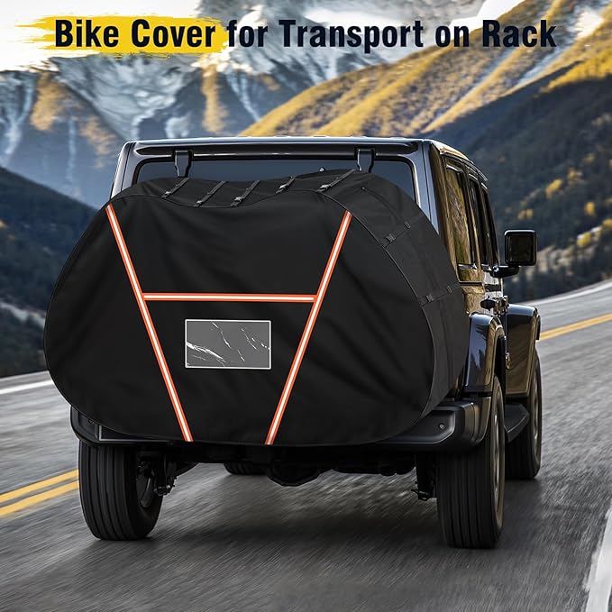 Bike Cover for Transport 2 Bikes,600D Heavy Duty Bike Covers for 2 Bikes on Rear Bike Rack,Waterproof Bike Rack Cover Outdoor Storage
