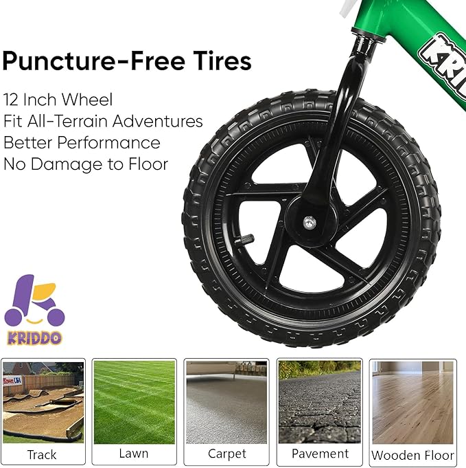 KRIDDO Toddler Balance Bike 2 Year Old, Age 18 Months to 5 Years Old, 12 Inch Push Bicycle with Customize Plate (3 Sets of Stickers Included), Gift Bike for 2-3 Boys Girls, Green