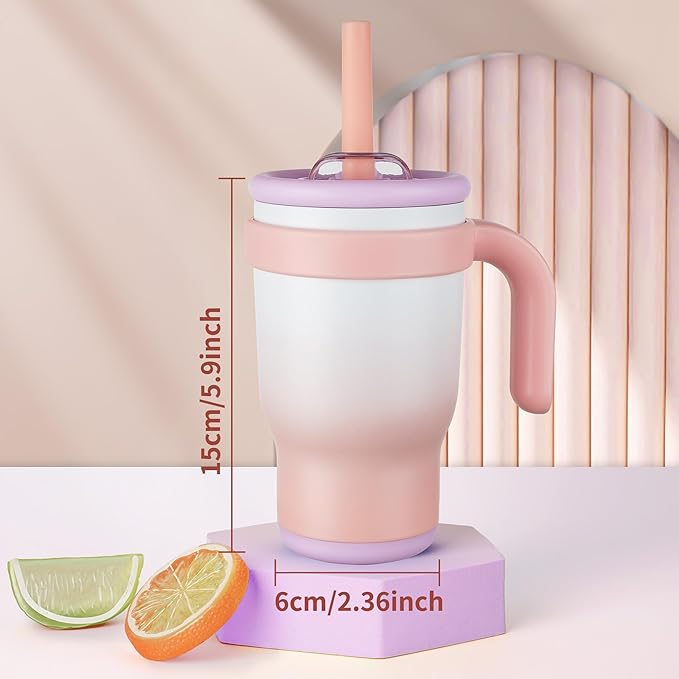 14oz Toddler Sippy Cup Vacuum Insulated Stainless Steel Kids Cup with Handle, Spill-Proof Straw, Leak-Proof Travel Cup for Home or On-the-Go