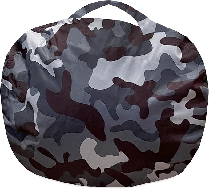 Posh Creations Kids Stuffed Animal Storage Bean Bag Chair Cover - Childrens Toy Organizer, X-Large-48in, Nylon Camo Dark and Black Gray