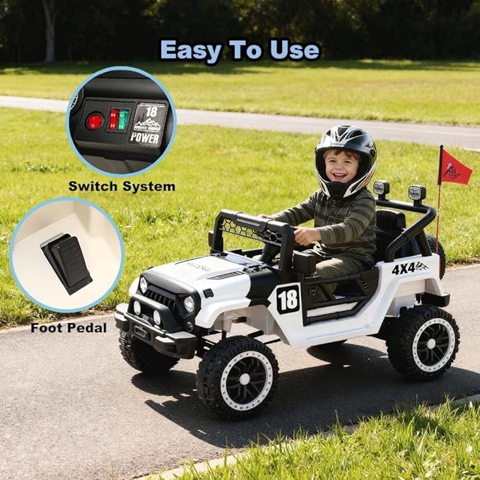 12V Kids Car, 4x4 Electric Car for Kids with Remote Control, LED Headlights & Music, Ride-On Truck Toy Gift for Boys Girls 3-8 Years (Storm Black & White)
