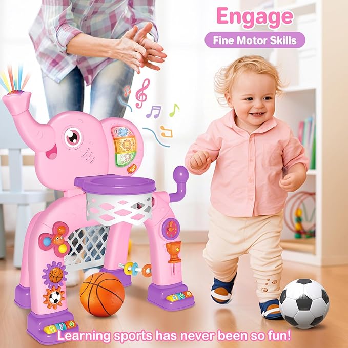 SpringFlower Toddler Basketball Hoop & Soccer Goal Activity Center Toys with Light & Music,Elephant Toddlers Musical Toys Gift, Baby & Toddlers Christmas Birthday Gift for 1 2 3 Year Old Girls & Boys