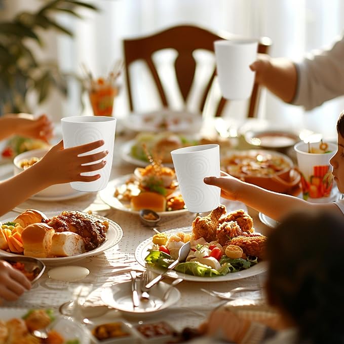 Drinking Glasses - Wheat Straw Cups Unbreakable Plastic Tumbler Set of 6 Alternative to Plastic Glasses Drinking Reusable Drinking Cup Dishwasher Safe Water Glasses Cups 12 OZ - White