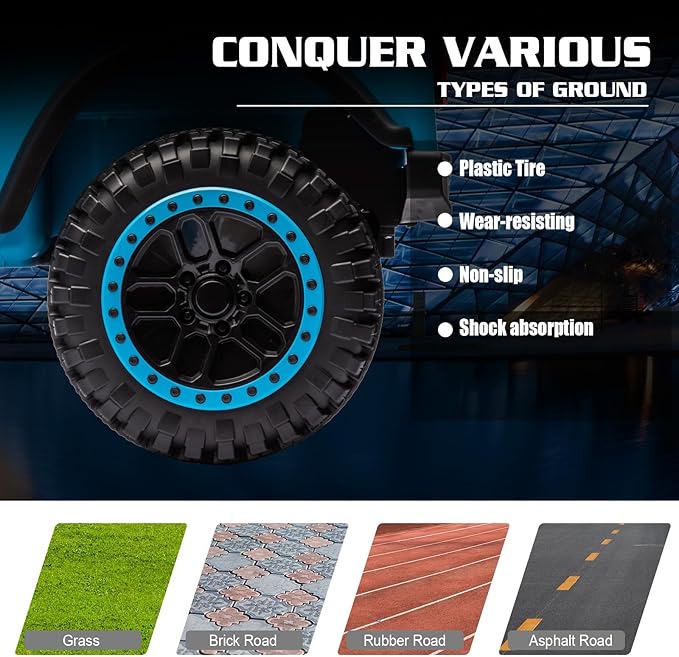 12V Ride On Car Truck for Kids with Remote Control,1 Seater 4WD Battery Powered Ride On UTV Toys for Toddlers Boys Girls, Off Road Electric Vehicle to Drive w/Bluetooth, LED Lights, EVA Wheels, Blue