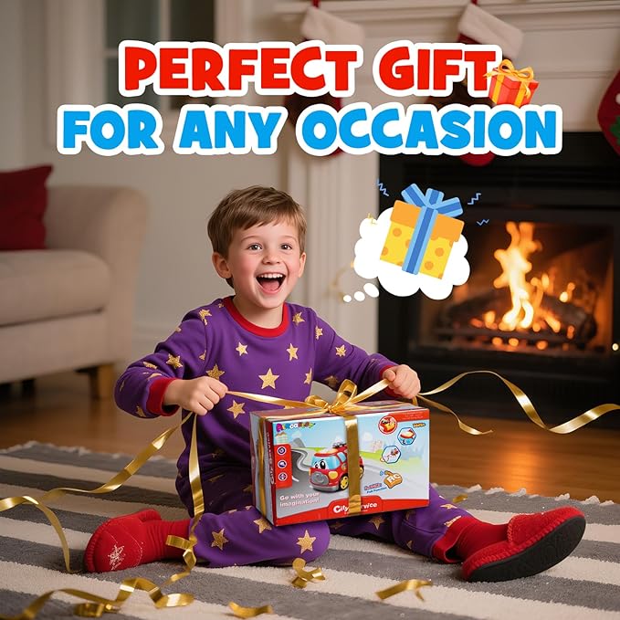 Remote Control Car, 2.4G Cartoon Emergency Vehicle, RC Fire Truck Engine Toys with Lights & Music, Birthday Gifts for Toddlers, Kids, Boys & Girls 1-5 Years Old (Red)