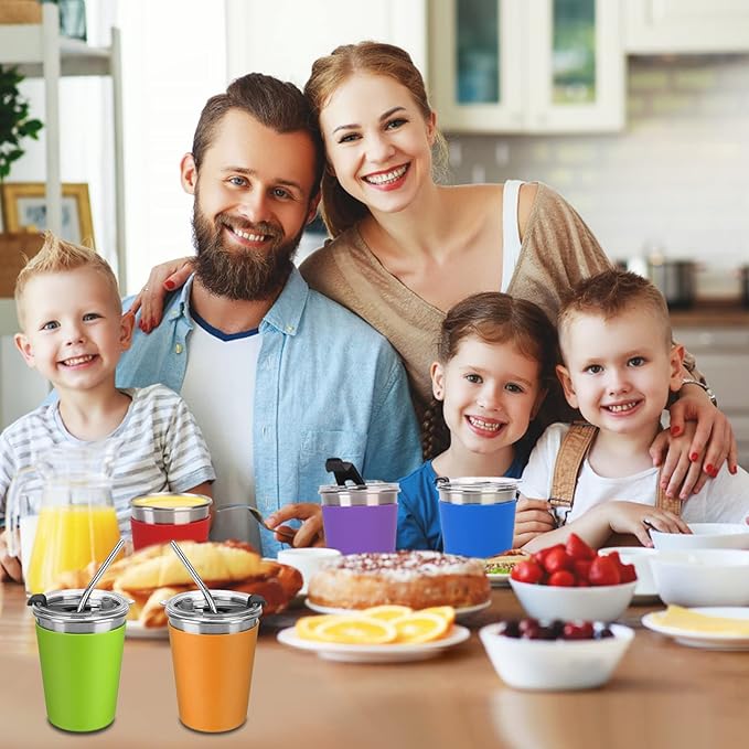 ShineMe Stainless Steel Kids Cups, 5pack with Spill Proof Lids, Straws & Silicone Sleeves, 12oz, BPA Free, Insulated, for Cold & Hot Drinks