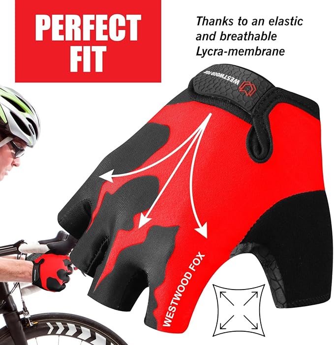 Cycling Gloves Half Finger Unisex Padded Grips Palm Bicycle Summer MTB Bike Gloves for Men Women Non-Slip Fingerless Short Mountain Bike Sports Hiking Climbing Gym
