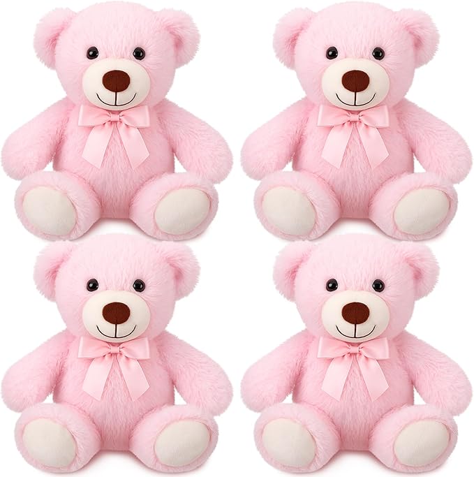 Civaner 4 Pack 14 Inches Bear Plush Stuffed Animals Operation Christmas Cute Soft Bears Gifts Bulk for Girls Boys Girlfriend(Pink)