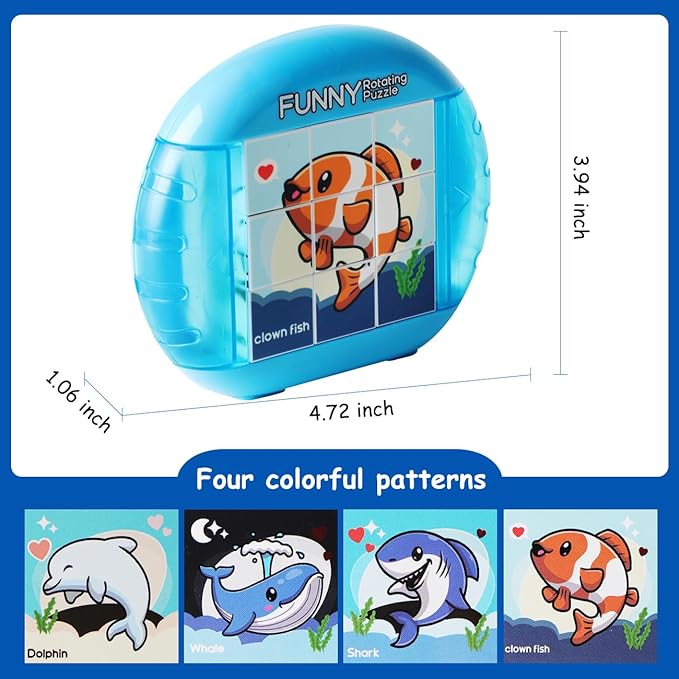 Rotating Puzzle for Kids 3 4 5 6 7 8 Year Old, 4 Puzzles in 1, Toddlers Travel, Car, Airplane, Road Trip Activities, Fine Motor Skills, Fidget, Gift for Boys & Girls Ages 3+(Fishes