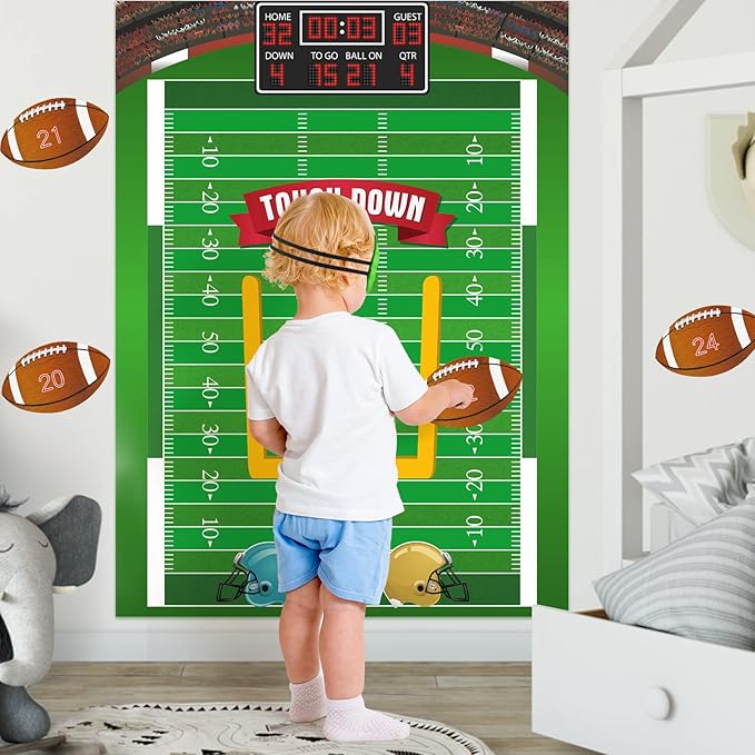 PLULON Football Game for Kids Pin The Football on The Goalpost Poster with Stickers Birthday Party Favors Home Wall Decorations for Kids Adults Family Birthday Party Supplies