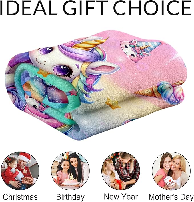 Personalized Birthday Blanket for Women, 60 x 80 Inches Unicorn Throw - Soft Warm Blankets Gifts for Birthday Decorations - Cute Unicorn Throws for Bed, Living Room