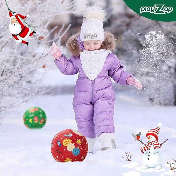 PlayZap 2 Pack Playground Balls for Kids, Christmas Kickballs for Toddlers, 8.5 in Rubber Balls with Pump, Indoor & Outdoor Dodgeball Toys for Boys & Girls Gifts