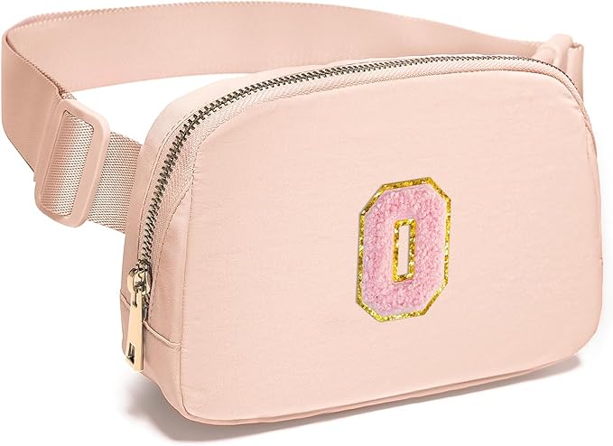 Gitus 6 7 8 9 10 Year Old Girl Gifts Belt Bag Fanny Pack Crossbody Bags with Initial Letter Patch Things for Teen Girls Easter Gifts for Girls Travel Essentials(Coral Pink-O)