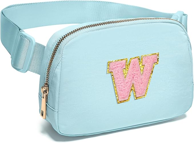 Gitus Gifts for 7 8 9 10 11 Year Old Girls Belt Bag Fanny Pack Crossbody Bags with Initial Letter Patch Birthday Gifts for Daughter Sister Friends Teen girls (Icing Blue-W)