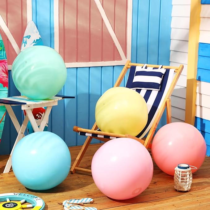 12 Pcs Inflatable Beach Balls Bulk Macaron Color Jumbo Large Beach Balls Pool Game Toys for Summer Swimming Back to School Party Games Water (24 Inch)