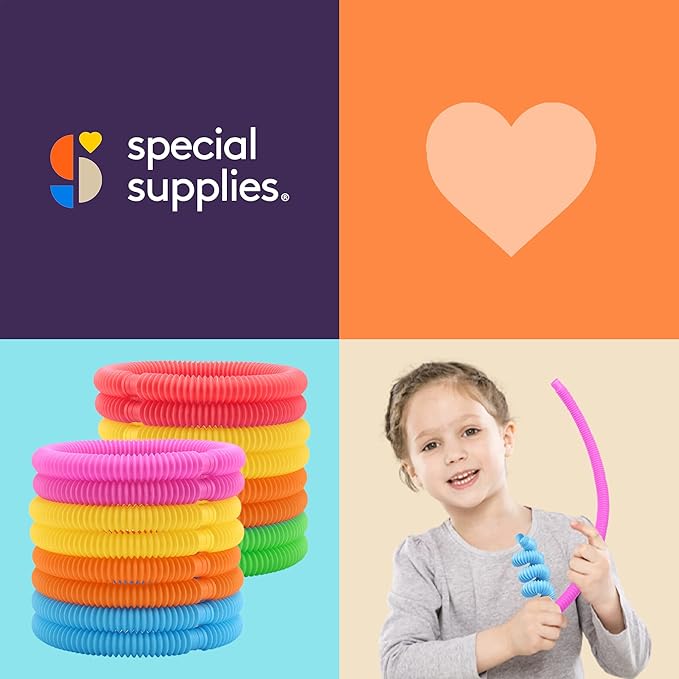 Special Supplies Fun Pull and Stretch Tubes for Kids - Pop, Bend, Build, and Connect Toy, Provide Tactile and Auditory Sensory Play, Colorful, Heavy-Duty Plastic (30-Pack Primary Colors)