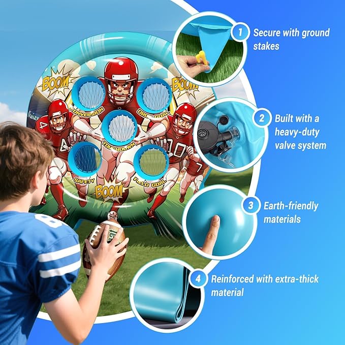 Kids Football Target Toss Game with Junior Size Football - Inflatable Throwing Target Toy - Fun Sports Carnival Party Game - Outdoor Game for Kids