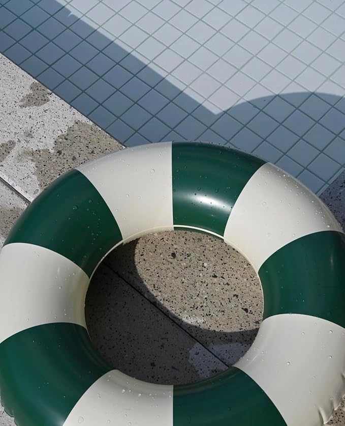 Petites-Pommes Swim Rings for Kids 3-6 - Durable Inner Tube, Handprinted Classic Striped Design Pools Floats, Soft Comfort Seaming, Packable Floats for Travel, Dark Green, 35 inch
