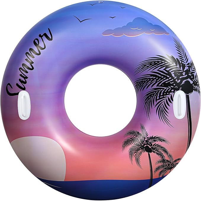 HeySplash Pool Tubes for Adult, 42 Inch Large Pool Floats with Handles, Inflatable Swim Rings Lounge, Hawaii Fun Swim Floaties Swimming Pool Beach Lake River Party Decoration Toys, Purple Sunset