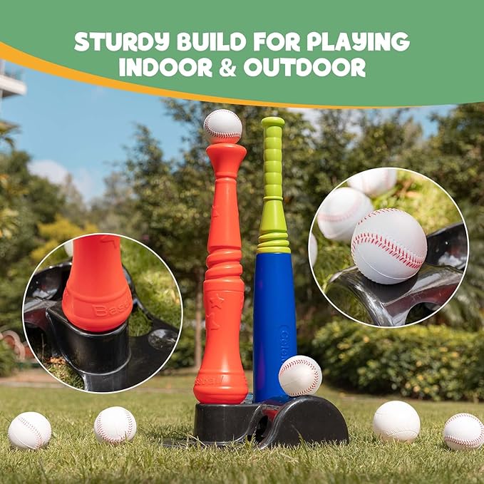 T Ball Sets for Kids 3-5, Baseball Softball Bat Toys Set Batting Tee for Toddlers, 6 Balls Included, for Boys Girls Age 3 Years Indoor Outdoor Sport Playing Game, Blue