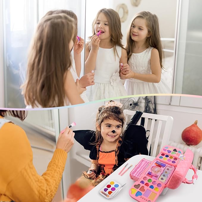 Auney 80 PCS Kids Makeup Kit for 3 4 5 6 7 8 Years Old, Unicorn Girls Toy for Little Girls Birthday, Princess Toys Dress Up Toy for Performance Dance Show Role Play Party