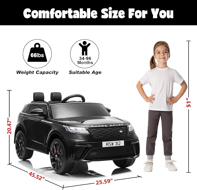 TOBBI Licensed Land Rover VELAR Ride On Toy Car for Toddler,12V 7AH Electric Car for Kids Ages 3-8 to Drive w/Remote Control, Music, Spring Suspension
