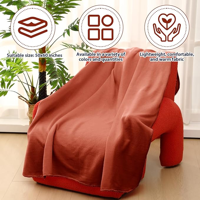 Newwiee 48 Pcs Fleece Throw Blankets Bulk Outdoor Wedding Guest Gifts Soft Lightweight Sleepover Lap Blankets Pet Home Sofa Couch Office Donation Homeless, 50 x 60 Inch (Reddish Brown)
