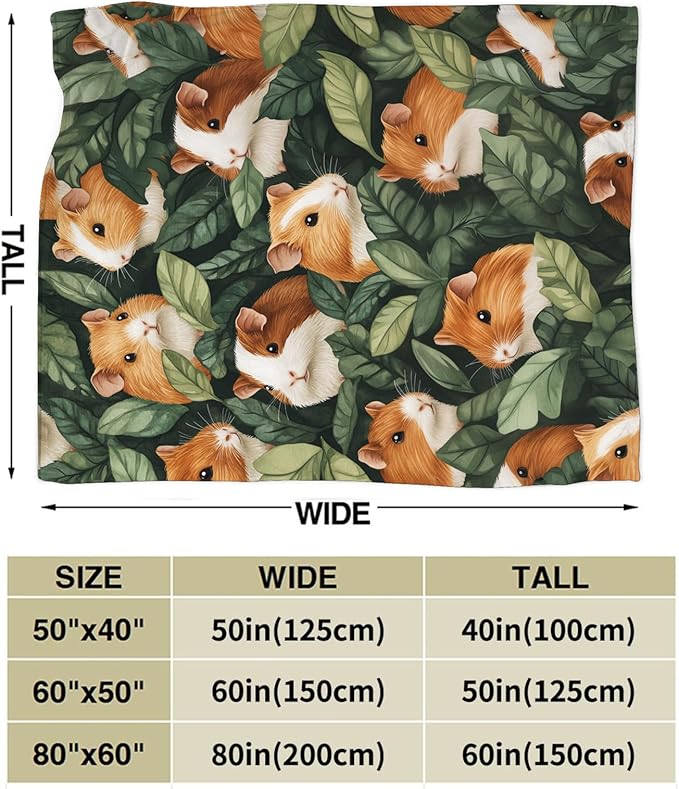 Guinea Pig Blanket, Guinea Pigs Printed Throw Blanket, Pet Gifts Blankets Stuff Fleece Flannel Plush for Women Men Boys Girls Lovers Adults Soft Bedding for Sofa Bed Office Home Decor 80"x60"