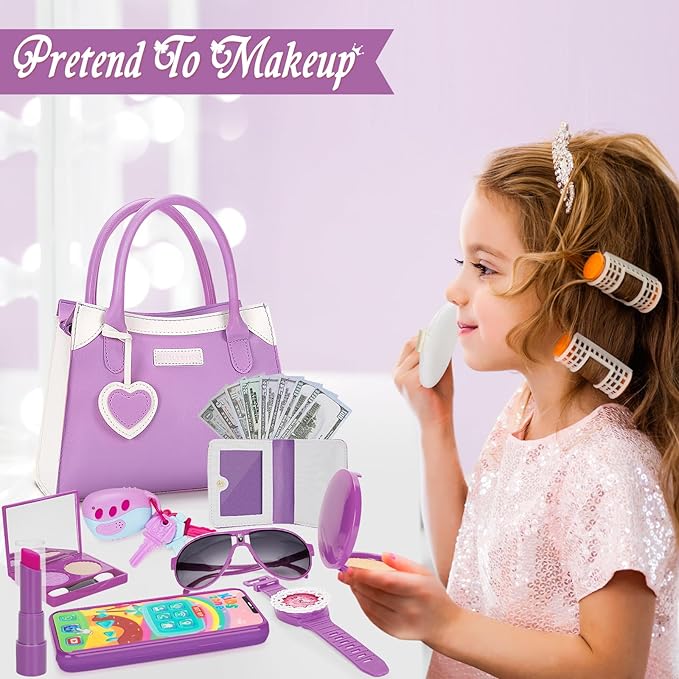 Officygnet Girls Toys for 3 4 5 6 7 8 Year Old - Pretend Princess Play Purse Toys for Little Girl, Toddler Purse with Accessories, Kids Toy Purse Birthday for Girls Ages 2-4 3-5 4-5 6-8 (Purple)