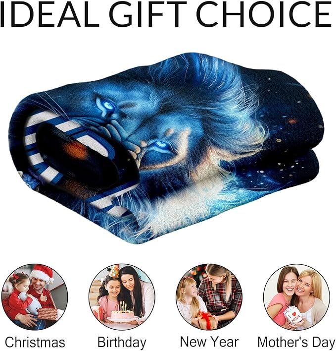 Boys Blanket Custom Lion Gifts - Lion Throws Personalized Flannel Warm Comfy Blankets for Couch Sofa