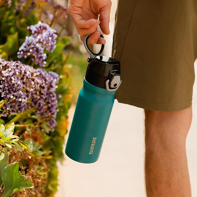 BJPKPK Water Bottle with Straw 14oz Insulated Water Bottles Reusable Stainless Steel Metal Thermal Flask with Leak Proof Lockable Lid and Carry Handle,Mint